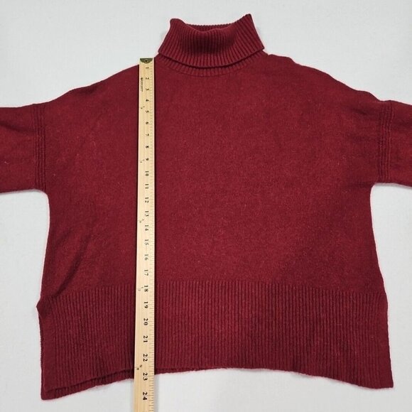 J Crew Womens Turtleneck Sweater Medium Burgendy Alpaca Merino Wool Side Slit - Picture 9 of 11